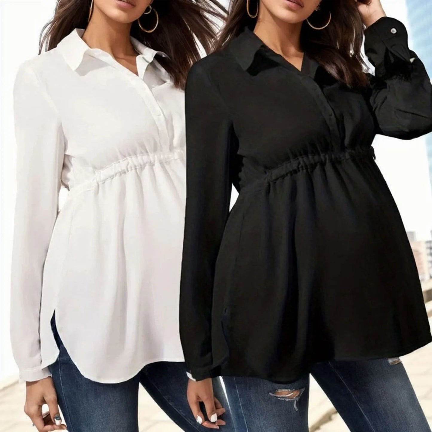 The Mum Shop AU-Corporate Casual Long Sleeve Maternity Top-Available in Black & White, Sizes S,M,L XL,XXL
