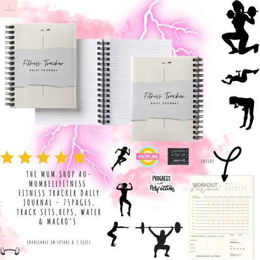 The Mum Shop AU-MumBell Fitness Tracker Workout Daily Journal / Workout Log Book/Fitness Planner - 75Pages- Sets,Reps, Water & Macro Tracking