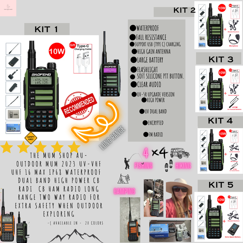 The Mum Shop AU-Outdoor Mum 2023 UV-Vhf Uhf 16 Max IP68 Waterproof Dual Band High Power CB Radi CB Ham Radio Long Range Two Way Radio for Extra Safety when Outdoor Exploring
