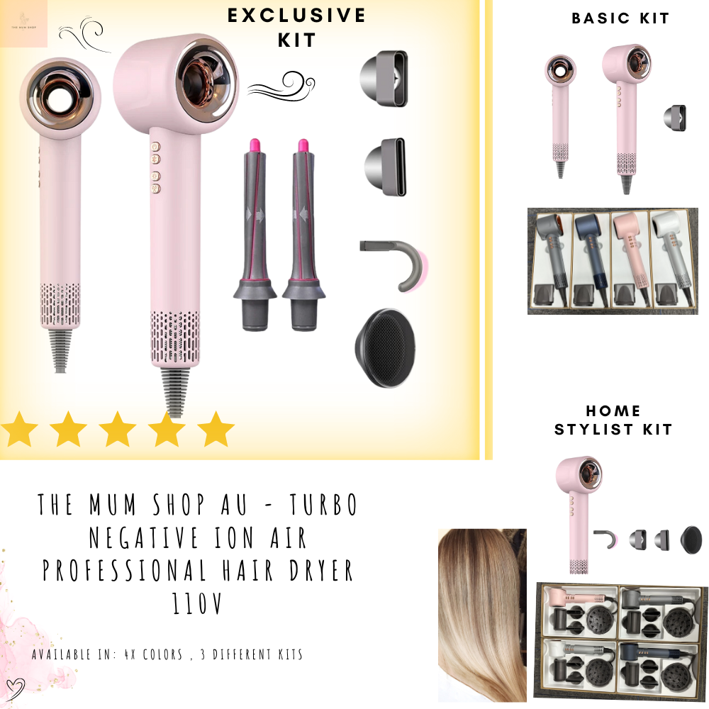 The Mum Shopp AU- Turbo Negative Ion Air Professional Hair Dryer 110V-Available in multiple colors & multiple kits to choose from