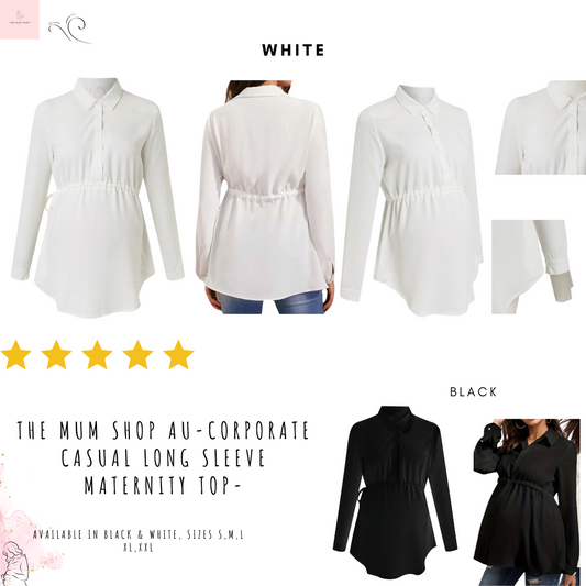 The Mum Shop AU-Corporate Casual Long Sleeve Maternity Top-Available in Black & White, Sizes S,M,L XL,XXL