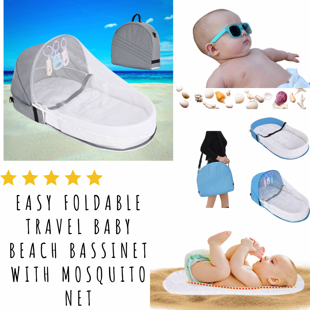 Easy Foldable Travel Baby Beach Bassinet Crib with Mosquito Net