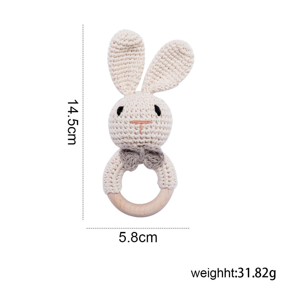 1pc Eco-Friendly Natural Wooden Baby Teether with Crochet Animal-