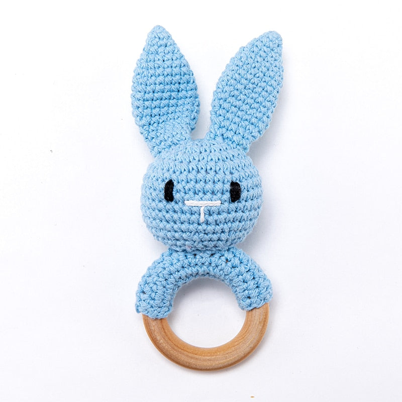 1pc Eco-Friendly Natural Wooden Baby Teether with Crochet Animal-