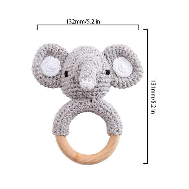 1pc Eco-Friendly Natural Wooden Baby Teether with Crochet Animal-