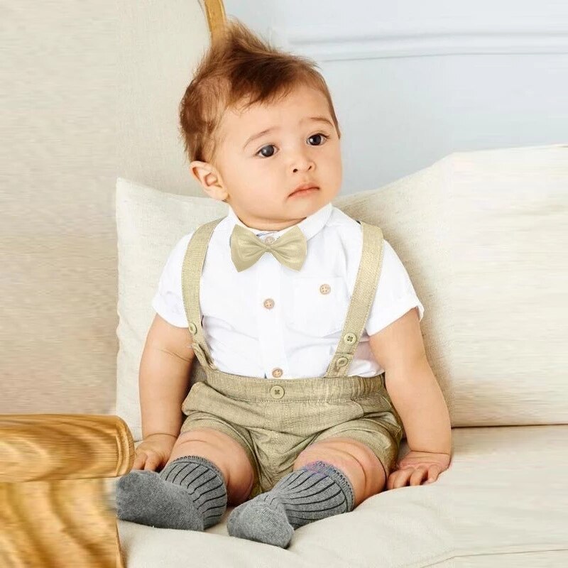 Formal summer Baby Boy Outfit -Shirt, Short, Bow & Belt