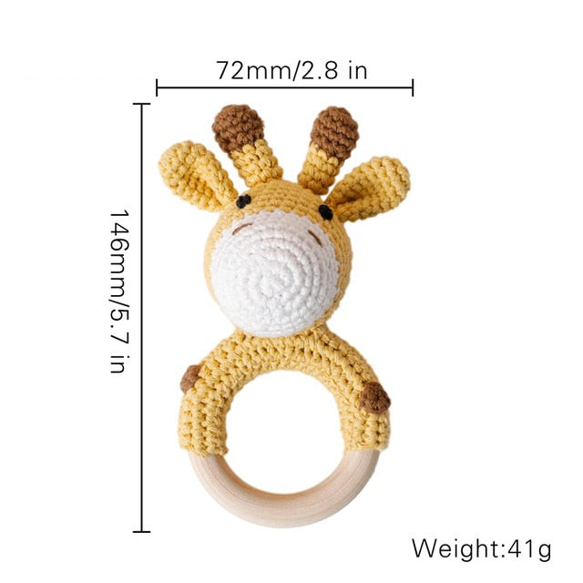 1pc Eco-Friendly Natural Wooden Baby Teether with Crochet Animal-