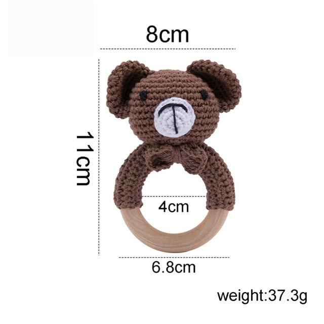1pc Eco-Friendly Natural Wooden Baby Teether with Crochet Animal-