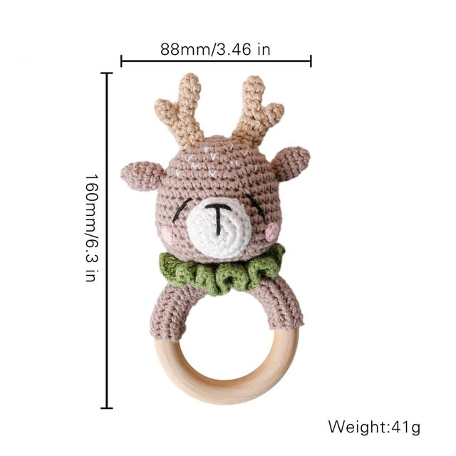 1pc Eco-Friendly Natural Wooden Baby Teether with Crochet Animal-