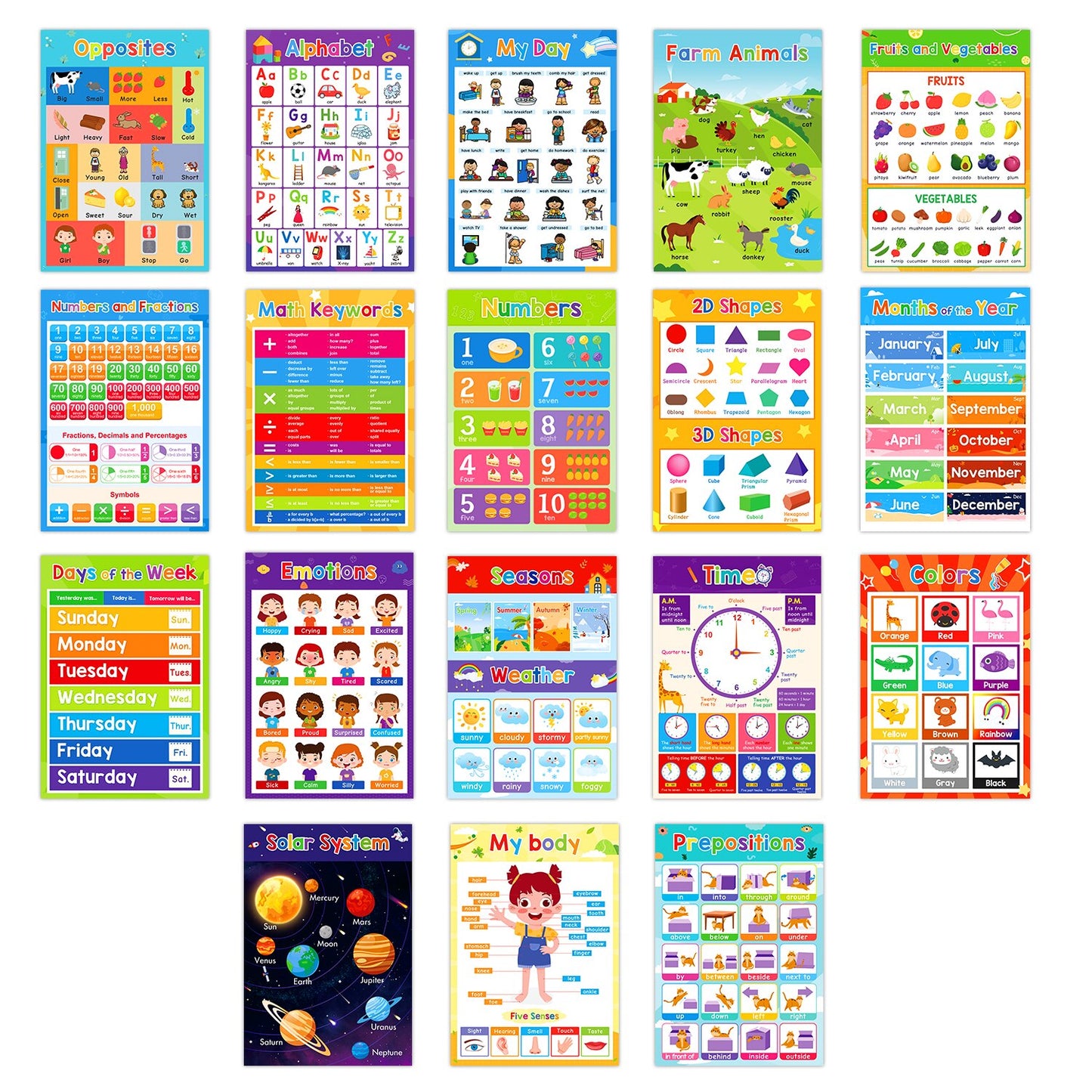 18 Pack Laminated Classroom Posters  for Pre-School/Kindergarten/HomeSchool