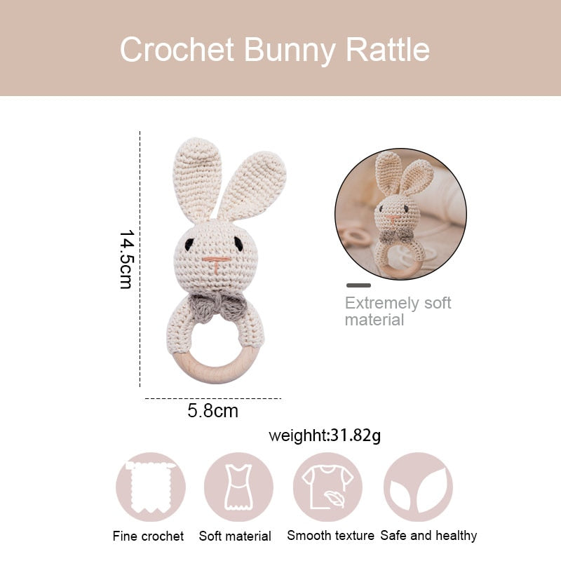 1pc Eco-Friendly Natural Wooden Baby Teether with Crochet Animal-