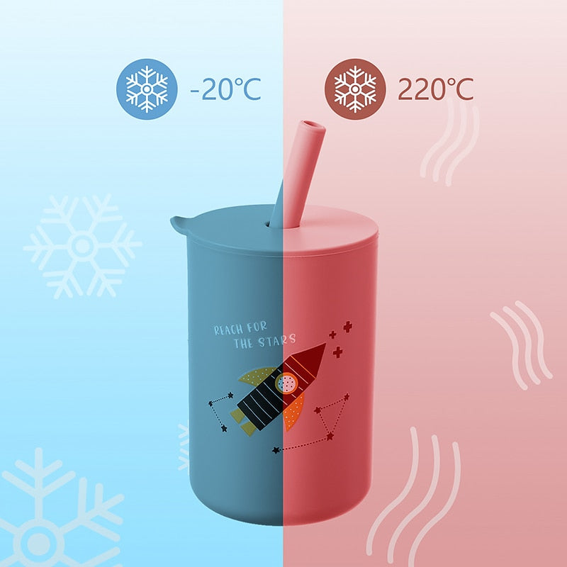 Toddler Leak proof Silicone Sippy Cup with Straw-Dishwasher Friendly