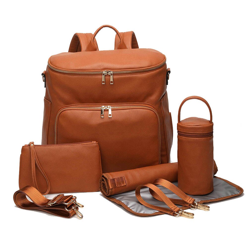 Mum/Baby Diaper Bag Backpack Solid PU Leather with dividers