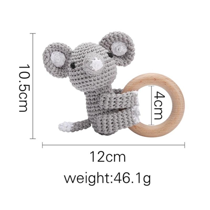 1pc Eco-Friendly Natural Wooden Baby Teether with Crochet Animal-