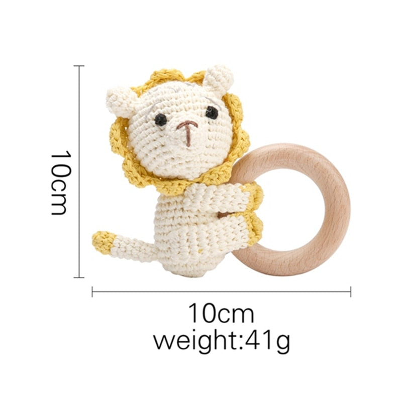 1pc Eco-Friendly Natural Wooden Baby Teether with Crochet Animal-