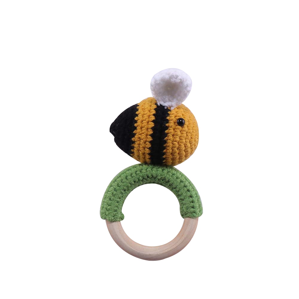 1pc Eco-Friendly Natural Wooden Baby Teether with Crochet Animal-