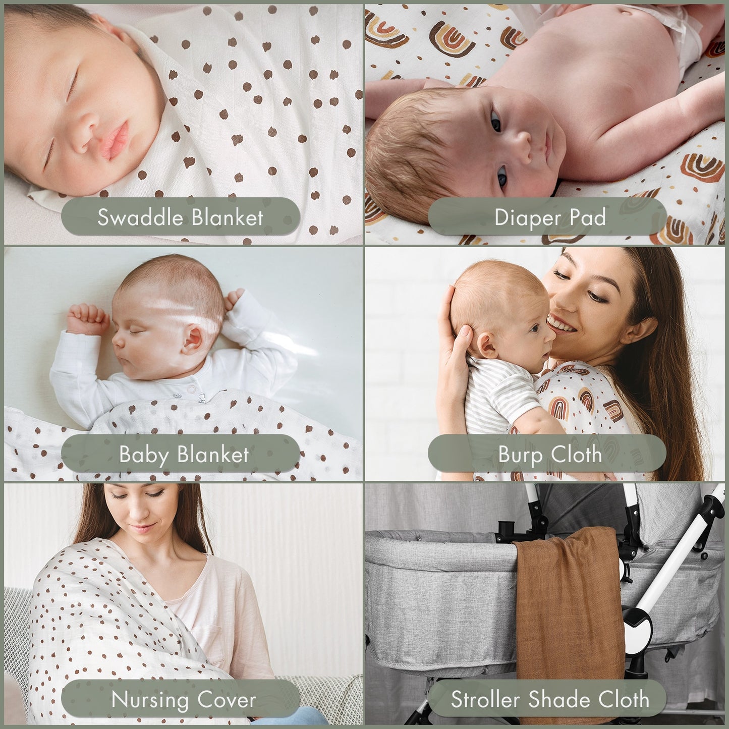 Newborn Muslin Swaddle Blanket- 70% Bamboo -30% Cotton 9x styles to choose from