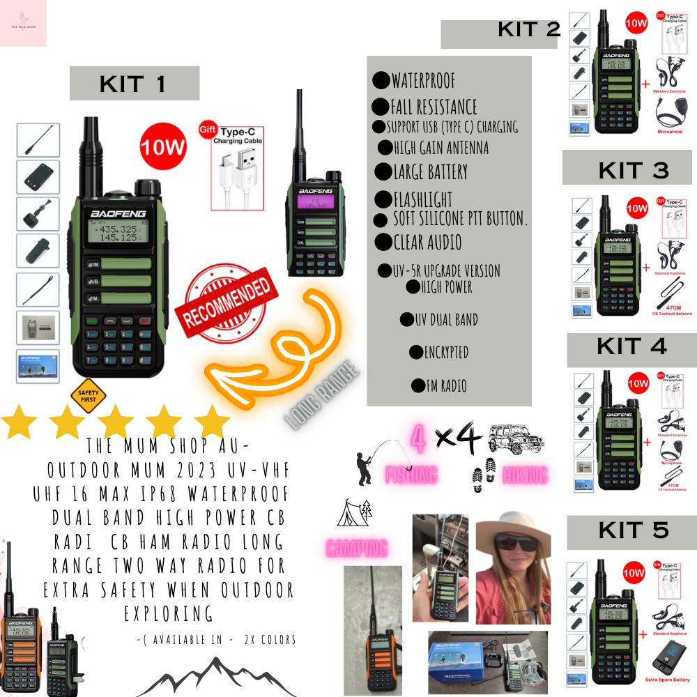 The Mum Shop AU-Outdoor Mum 2023 UV-Vhf Uhf 16 Max IP68 Waterproof  Dual Band High Power CB Radi  CB Ham Radio Long Range Two Way Radio for Extra Safety when Outdoor Exploring