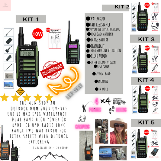 The Mum Shop AU-Outdoor Mum 2023 UV-Vhf Uhf 16 Max IP68 Waterproof  Dual Band High Power CB Radi  CB Ham Radio Long Range Two Way Radio for Extra Safety when Outdoor Exploring