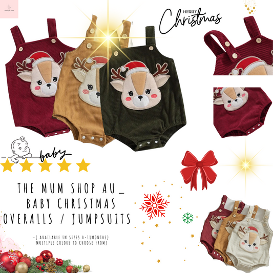 The Mum Shop AU-Baby Christmas Overalls / Jumpsuits -( Available in Sizes 0-18months) Multiple colors to choose from)