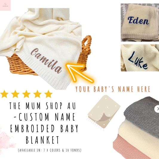 The Mum Shop Au -Custom Name Embroided Baby Blanket