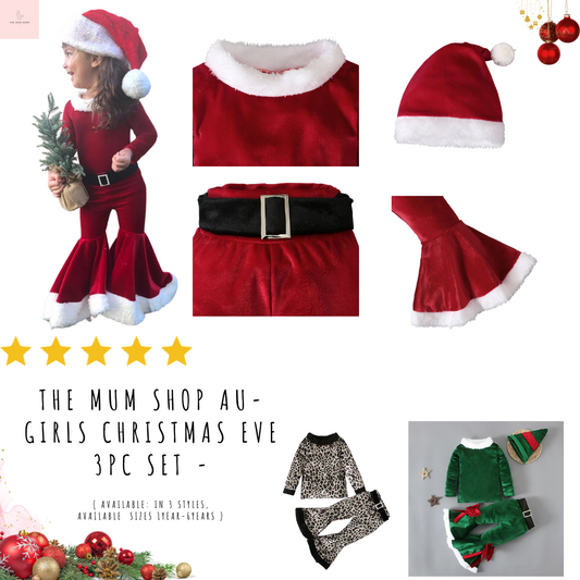 The Mum Shop AU- Girls Christmas Eve 3PC Set -( Available in 3 styles, Sizes 1year-6years )