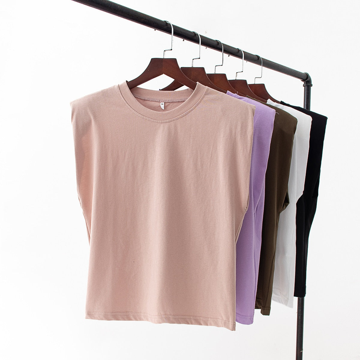 The Mum Shop Au- Summer Padded Shoulder No-Sleeve T-Shirt (Available in Sizes S,M,L)  Colors -Pink,White, Black, Green