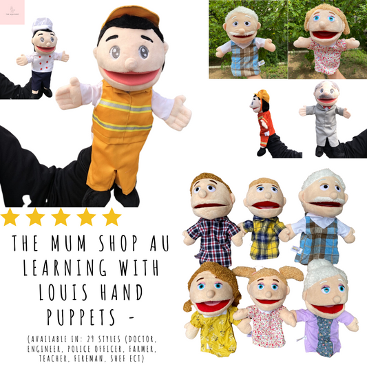 The Mum Shop Au Learning With Louis Hand Puppets -Available in 29 Styles (Doctor, Engineer, Police Officer, Farmer, Teacher, Fireman, Shef ect)