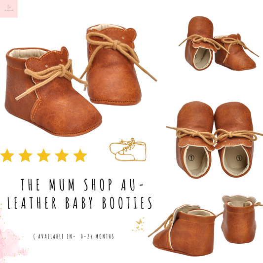 The Mum Shop Au-Leather Baby Booties Available  in Sizes 0-24Months