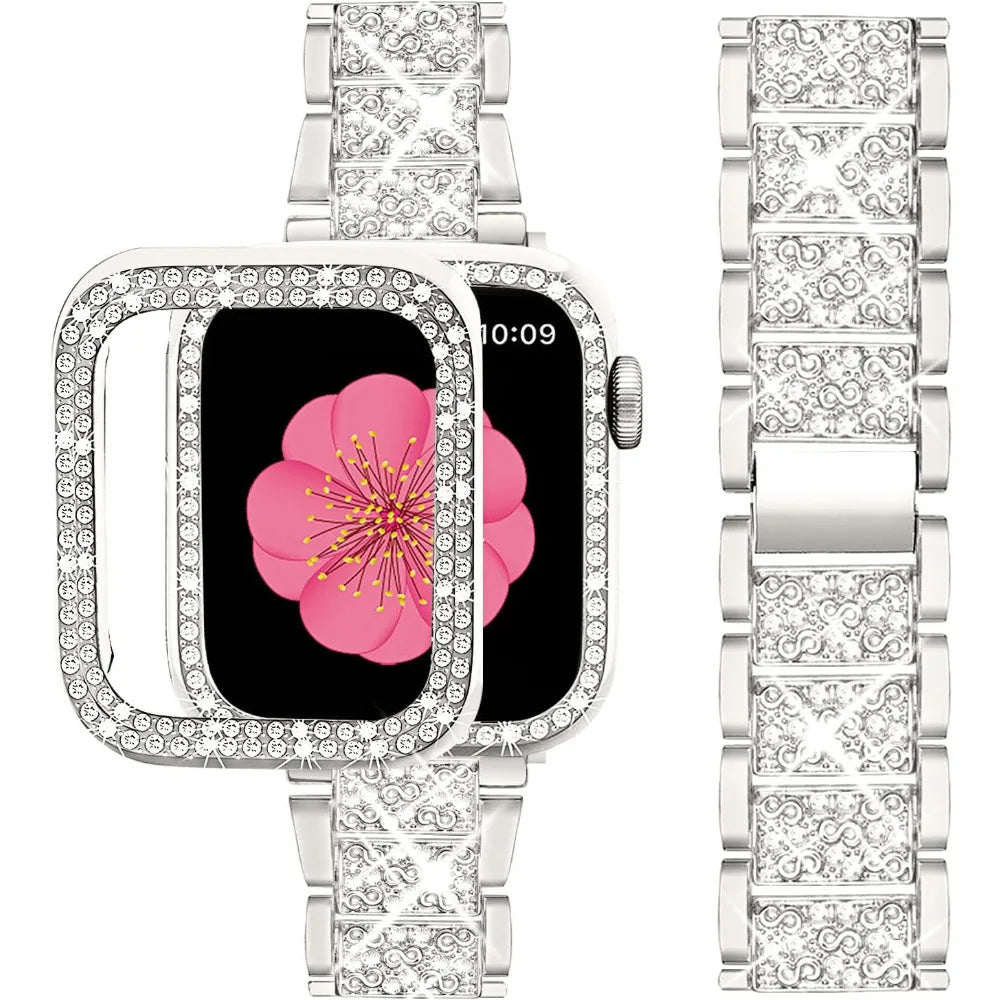 The Mum Shop AU-Classy Sparkly  watch Strap+Case for Apple Watch Band 40mm 44mm 41mm 45mm Women Jewelry Diamond Metal Link Bracelet iWatch Series 4 5 6 7 8 9 SE-Available in Gold, Silver,Rose Gold