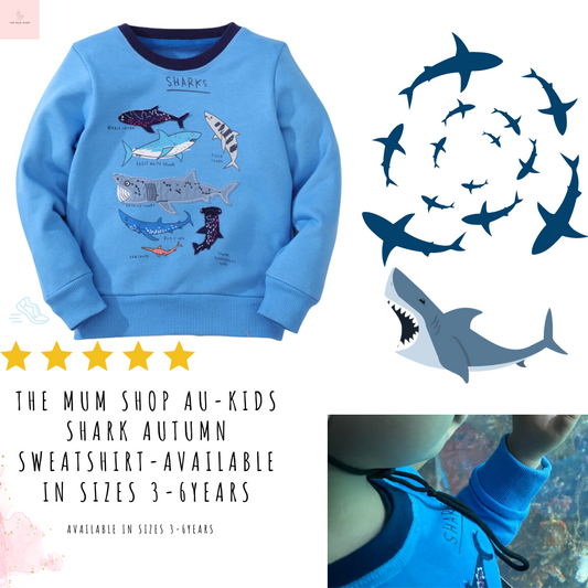 THE MUM SHOP AU-Kids Shark Autumn Sweatshirt-Available in Sizes 3-6Years