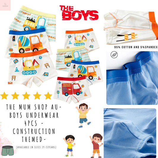 The Mum Shop AU- Boys Underwear 4PCS -Construction Themed-(Available in Sizes 2Y-11Years)