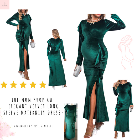 The Mum Shop AU- Elegant Velvet Long Sleeve Maternity Dress-Available in sizes , S, M,L ,XL