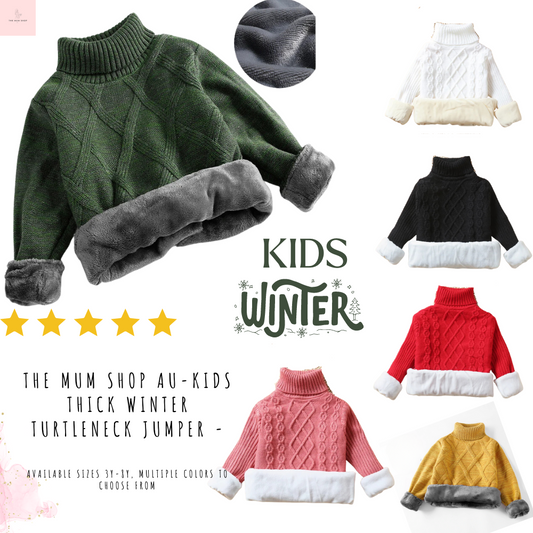 The Mum Shop AU-Kids Thick Winter Turtleneck Jumper -Available Sizes 3Y-8Y, Multiple Colors to choose from