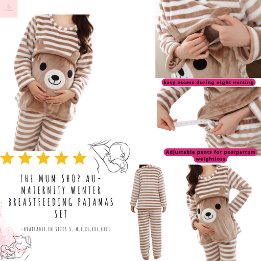 The Mum Shop AU-Maternity Winter Breastfeeding Pajamas Set-Available in Sizes S, M,L,XL,XXL,XXXL