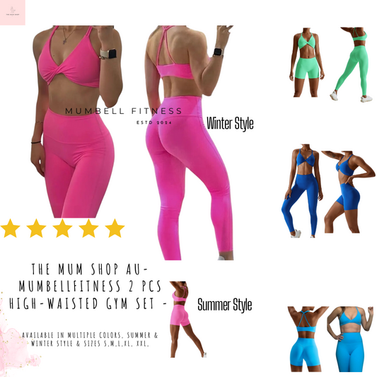 The Mum Shop AU-MumBellFitness 2 PCS High-Waisted Gym Set -Available in multiple colors, Summer & Winter Style & sizes s,m,l,xl, XXL,