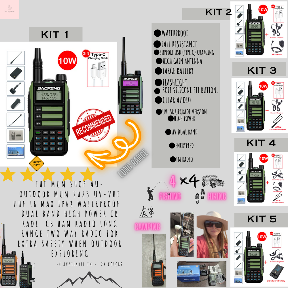 The Mum Shop AU-Outdoor Mum 2023 UV-Vhf Uhf 16 Max IP68 Waterproof  Dual Band High Power CB Radi  CB Ham Radio Long Range Two Way Radio for Extra Safety when Outdoor Exploring