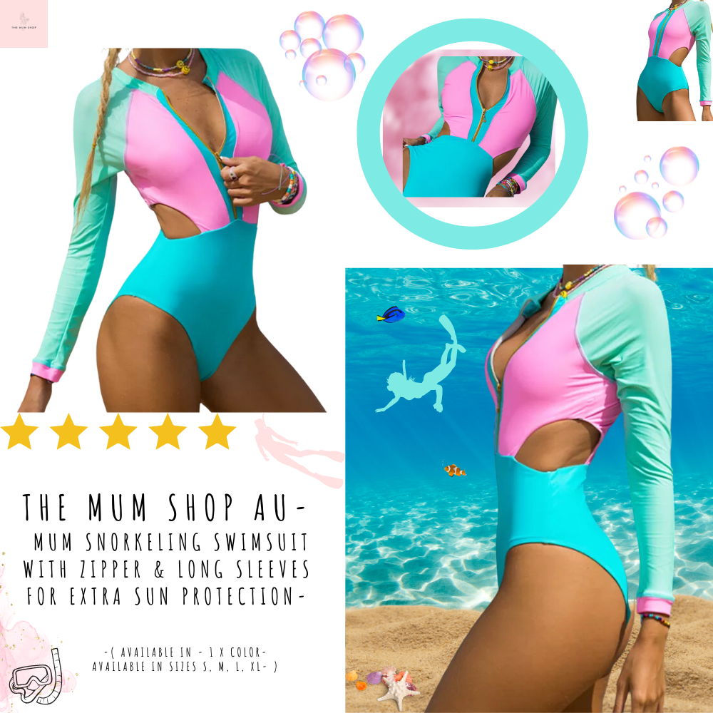 The Mum Shop AU- Mum Snorkeling Swimsuit with Zipper & Long sleeves for extra sun protection-Available in Sizes S, M, L, XL