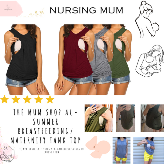 The Mum Shop AU-Summer Breastfeeding/Maternity Tank Top -Available in Sizes S-XXL,Multiple Colors to choose from