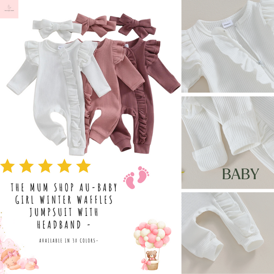 The Mum Shop Au-Baby Girl Winter Waffles Jumpsuit with headband -Available in 3x Colors