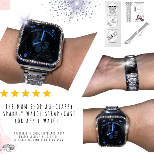 The Mum Shop AU-Classy Sparkly  watch Strap+Case for Apple Watch Band 40mm 44mm 41mm 45mm Women Jewelry Diamond Metal Link Bracelet iWatch Series 4 5 6 7 8 9 SE-Available in Gold, Silver,Rose Gold