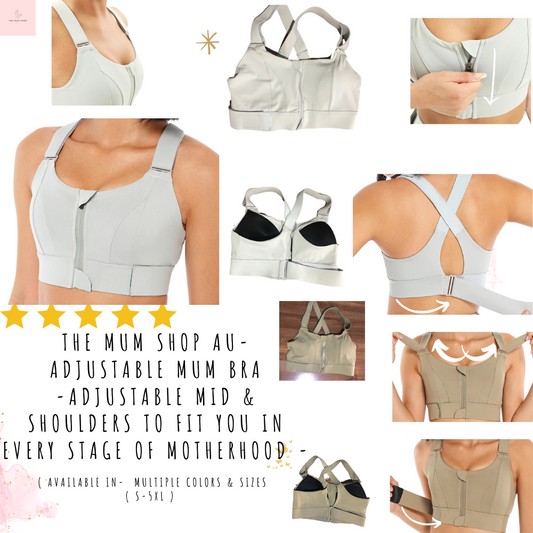 The Mum Shop AU- Adjustable Mum Bra -Adjustable mid & shoulders to fit you in every stage of motherhood -Available in multiple colors & Sizes S-5XL