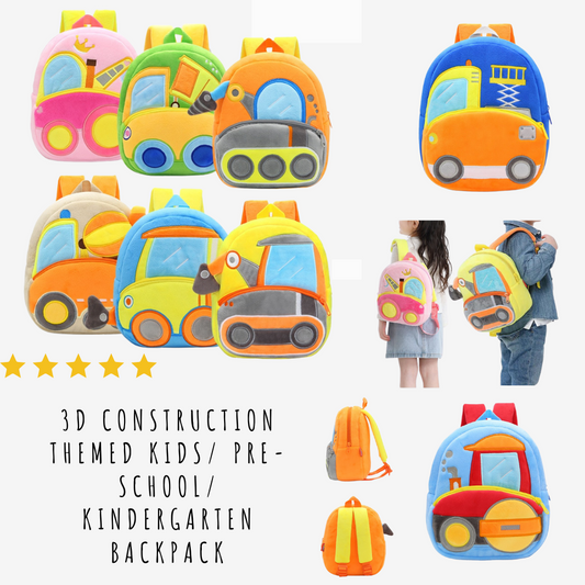 3D Construction Themed kids/ pre-school/ kindergarten backpack (excavator)12 styles to choose from