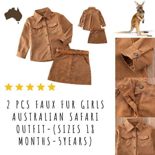 2 PCS Faux Fur Girls Australian Safari Outfit-(Sizes 18 months-5years)