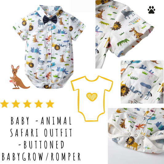 Baby -Animal Safari outfit -Buttoned BabyGrow/Romper