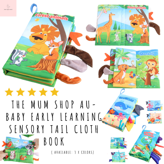 The Mum Shop AU-Baby Early Learning sensory Tail Cloth Book (3x styles to choose from)