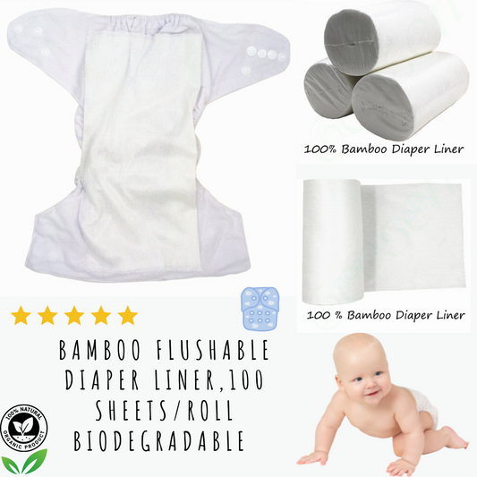 Bamboo Flushable Diaper Liner,100 Sheets/Roll Biodegradable Disposable For 3-36 Months And 3-15 Kgs Baby