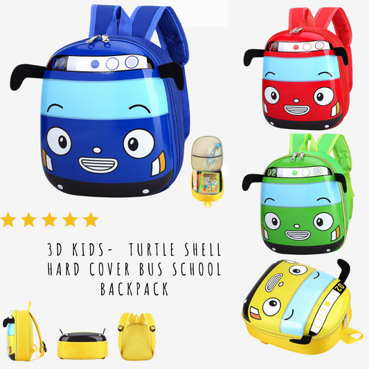 3D Kids-  Turtle shell Hard cover BUS School Backpack