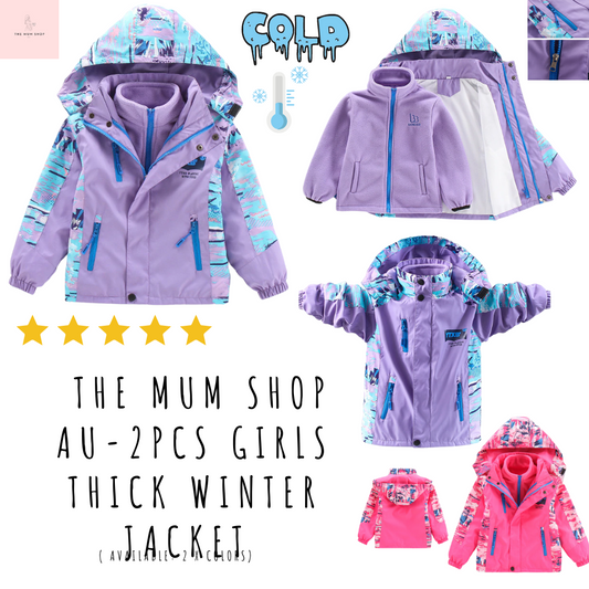 The Mum Shop AU- 2PCS Girls Thick Winter Jacket (Available in 2x Colors) 7x sizes to choose from