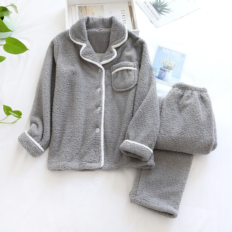 The Mum Shop AU -Mum Thick Winter Pajamas Set (Buttoned Top ,Breastfeeding Friendly)